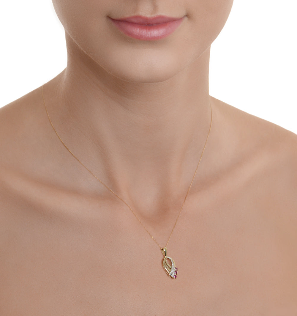 Ruby 2.25mm And Diamond 9K Yellow Gold Pendant Necklace